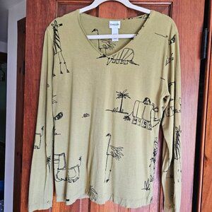 Chico's Animal Print Long Sleeve V-Neck Top Sz M